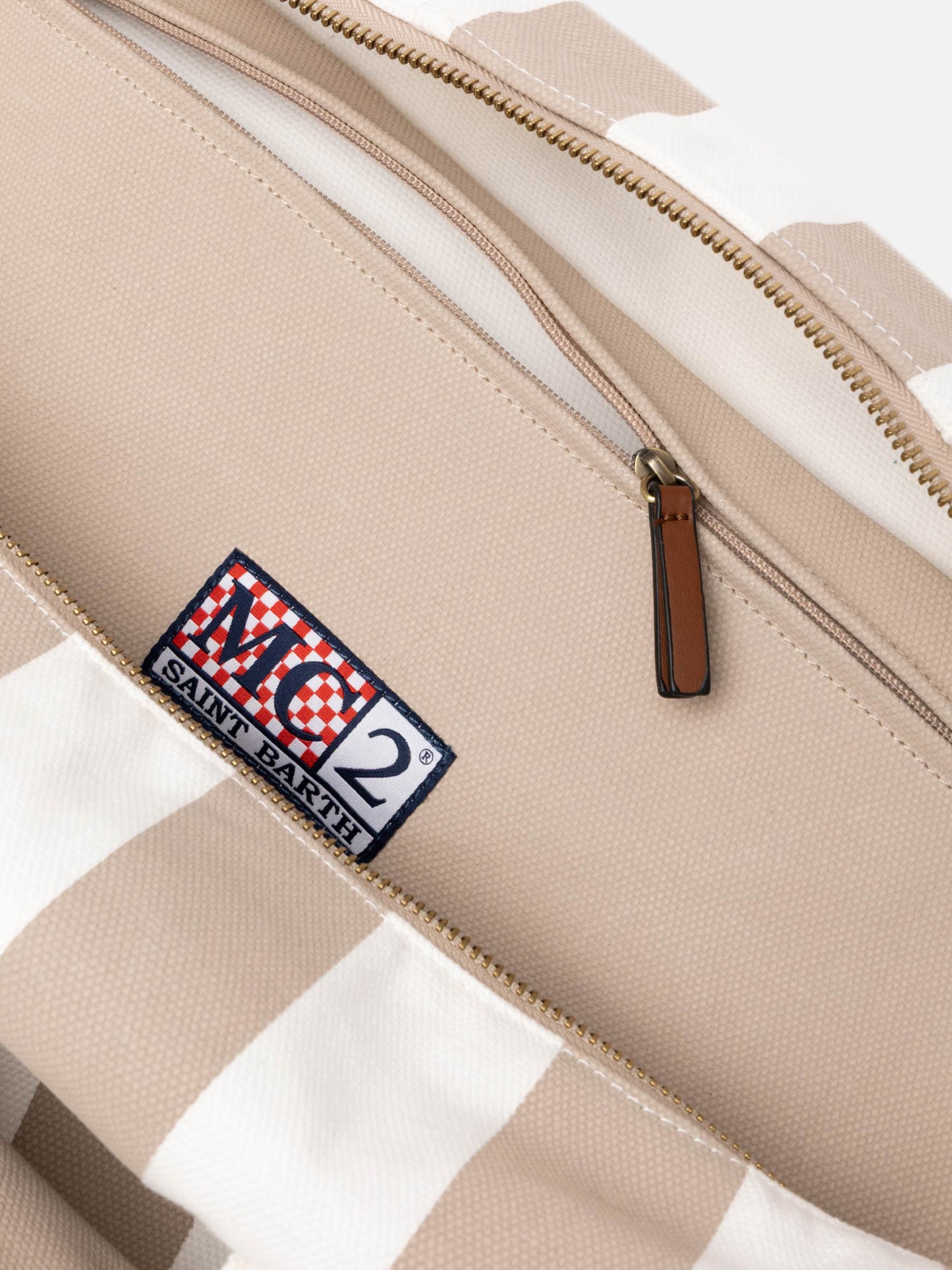 Travel duffel cotton canvas bag with striped print