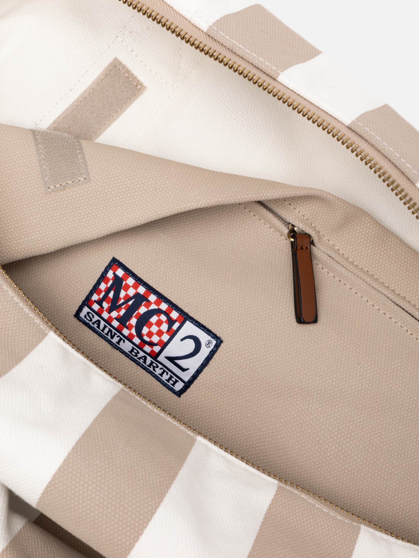 Travel duffel cotton canvas bag with striped print