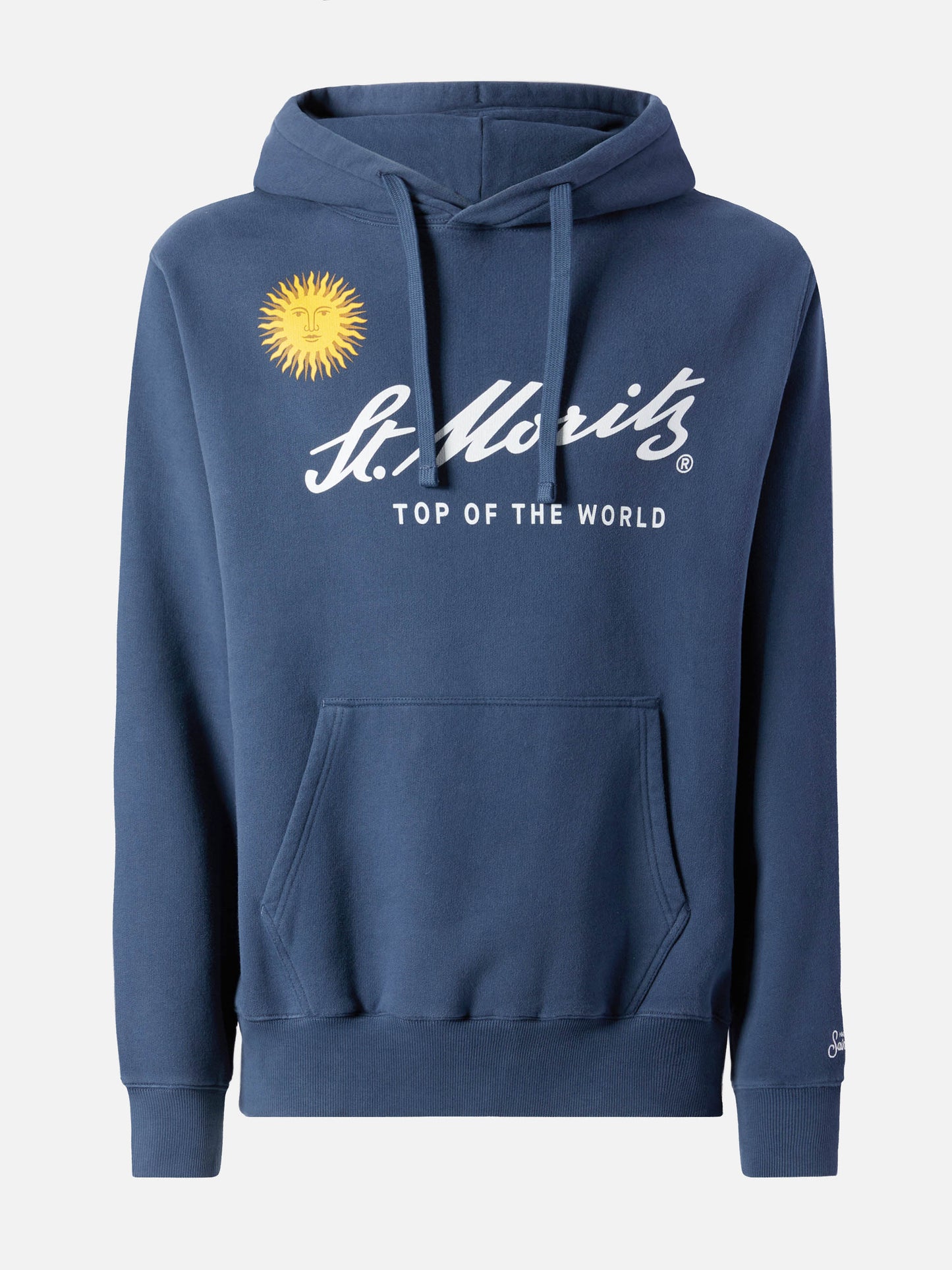 Tribeca cotton hoodie in blue with St. Moritz print | ST. MORITZ TOP OF THE WORLD
