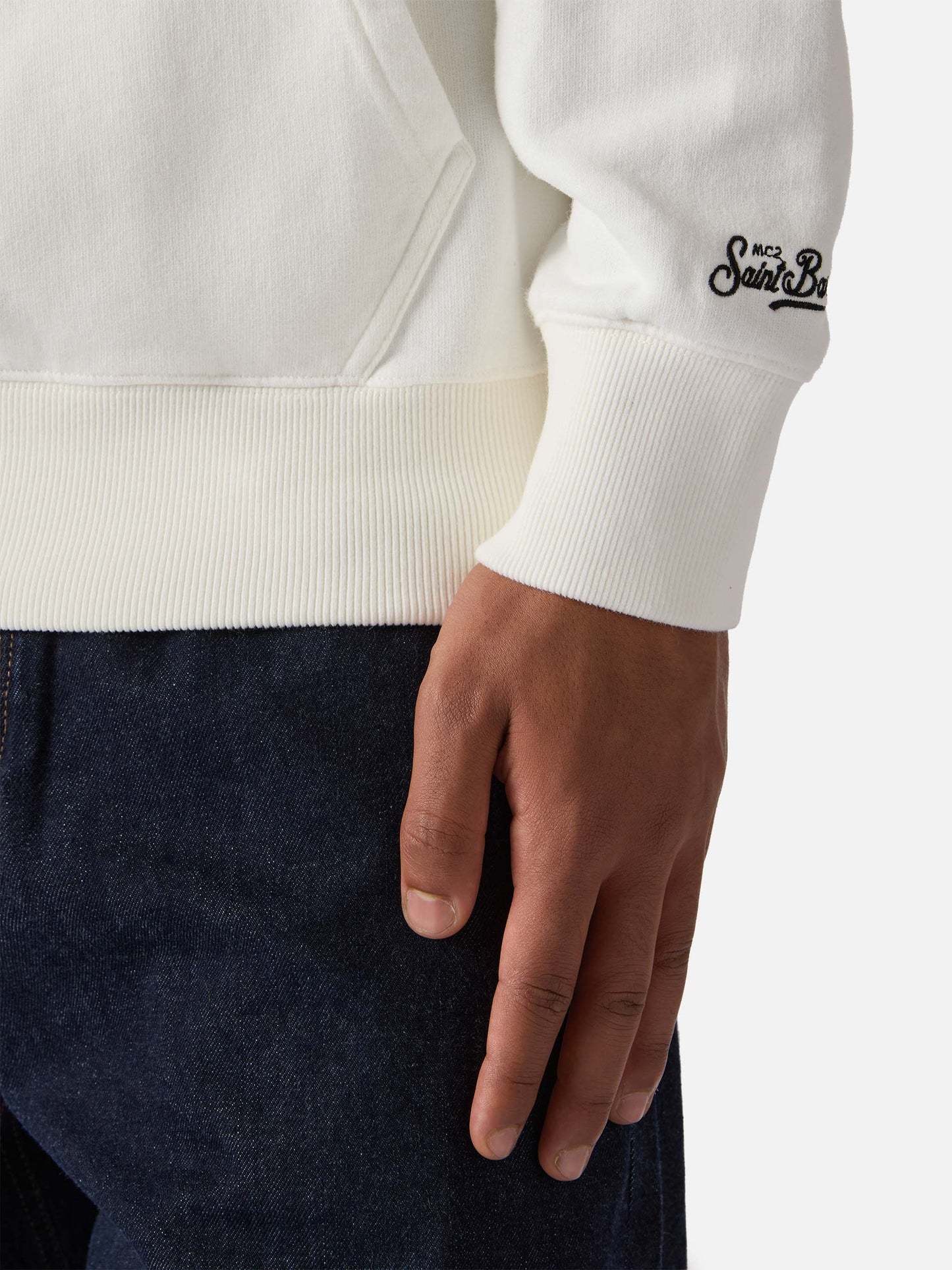 Tribeca cotton hoodie in white with Yuppies flock print | YUPPIES SPECIAL EDITION
