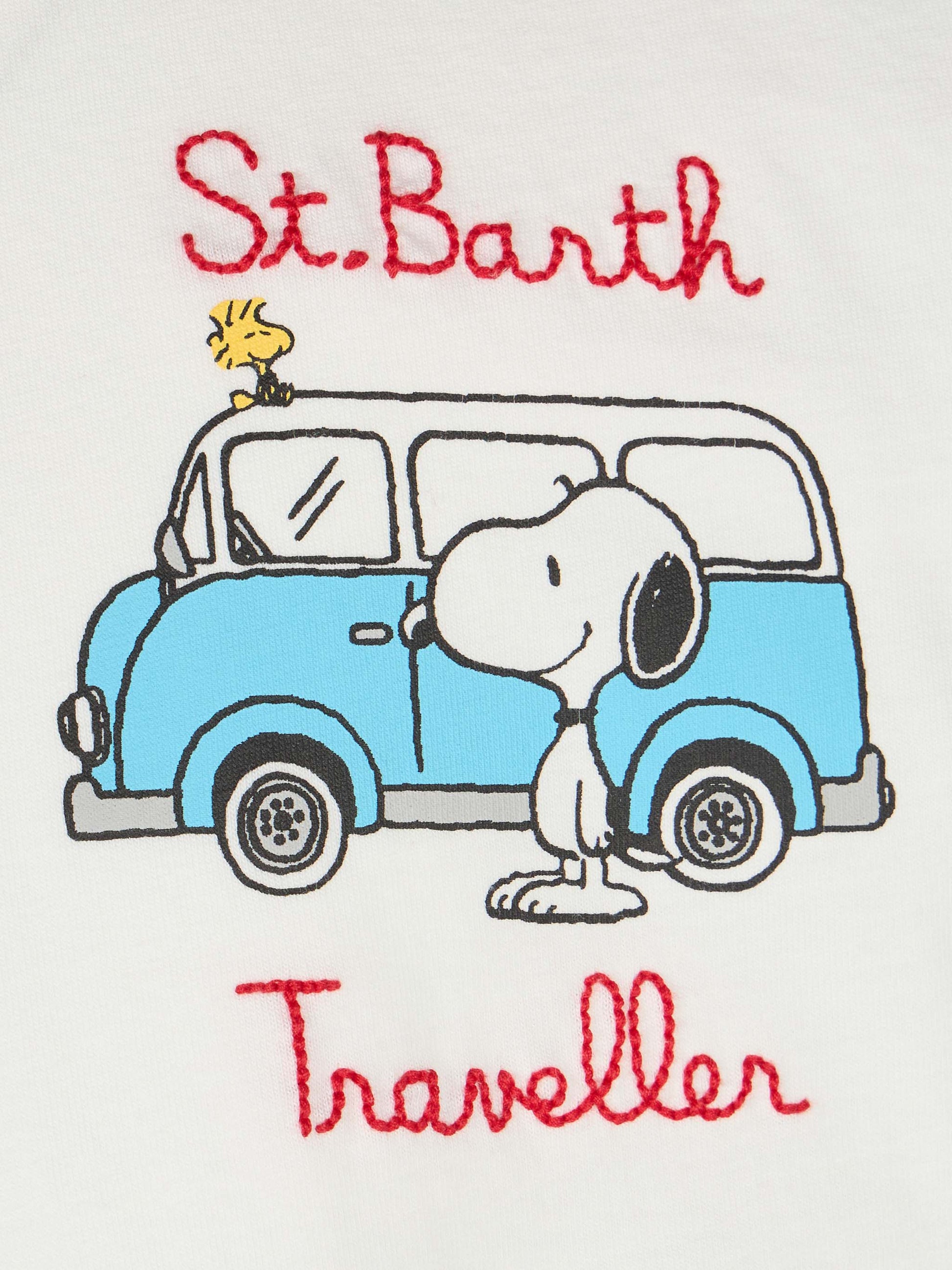 Boy cotton t-shirt with Snoopy print and St. Barth Traveller embroidery | SNOOPY PEANUTS SPECIAL EDITION - MC2 Saint Barth