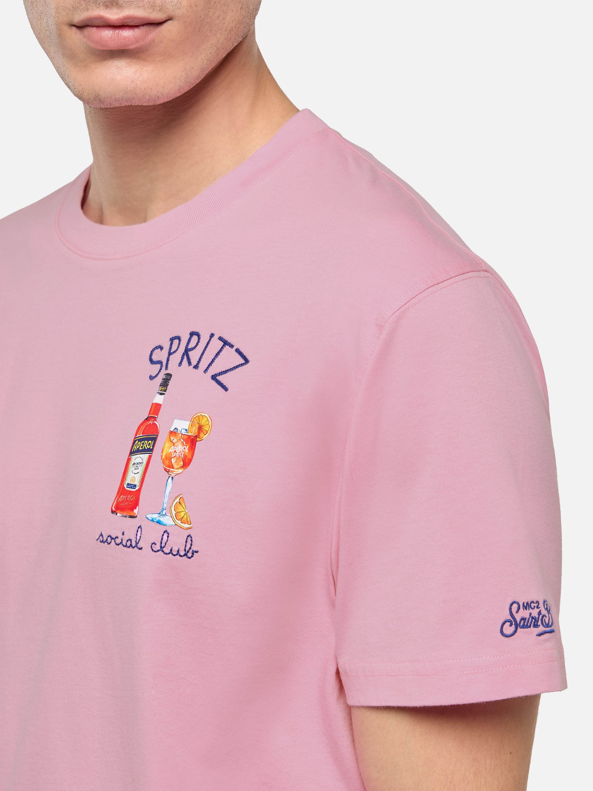 Organic cotton T-shirt with Spritz social club embroidery | APEROL SPECIAL EDITION - MC2 Saint Barth