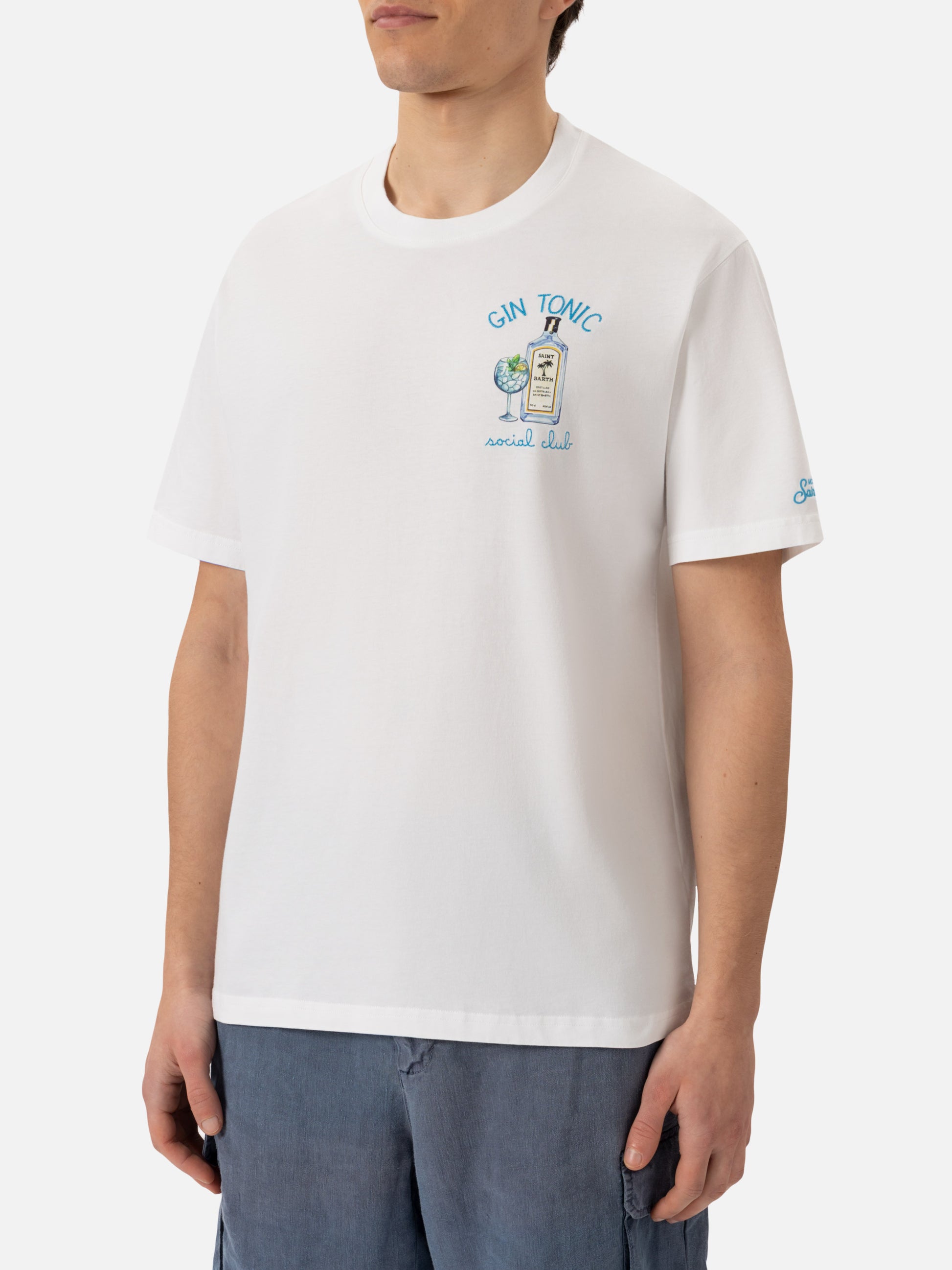 Organic cotton T-shirt with gin tonic social club embroidery - MC2 Saint Barth