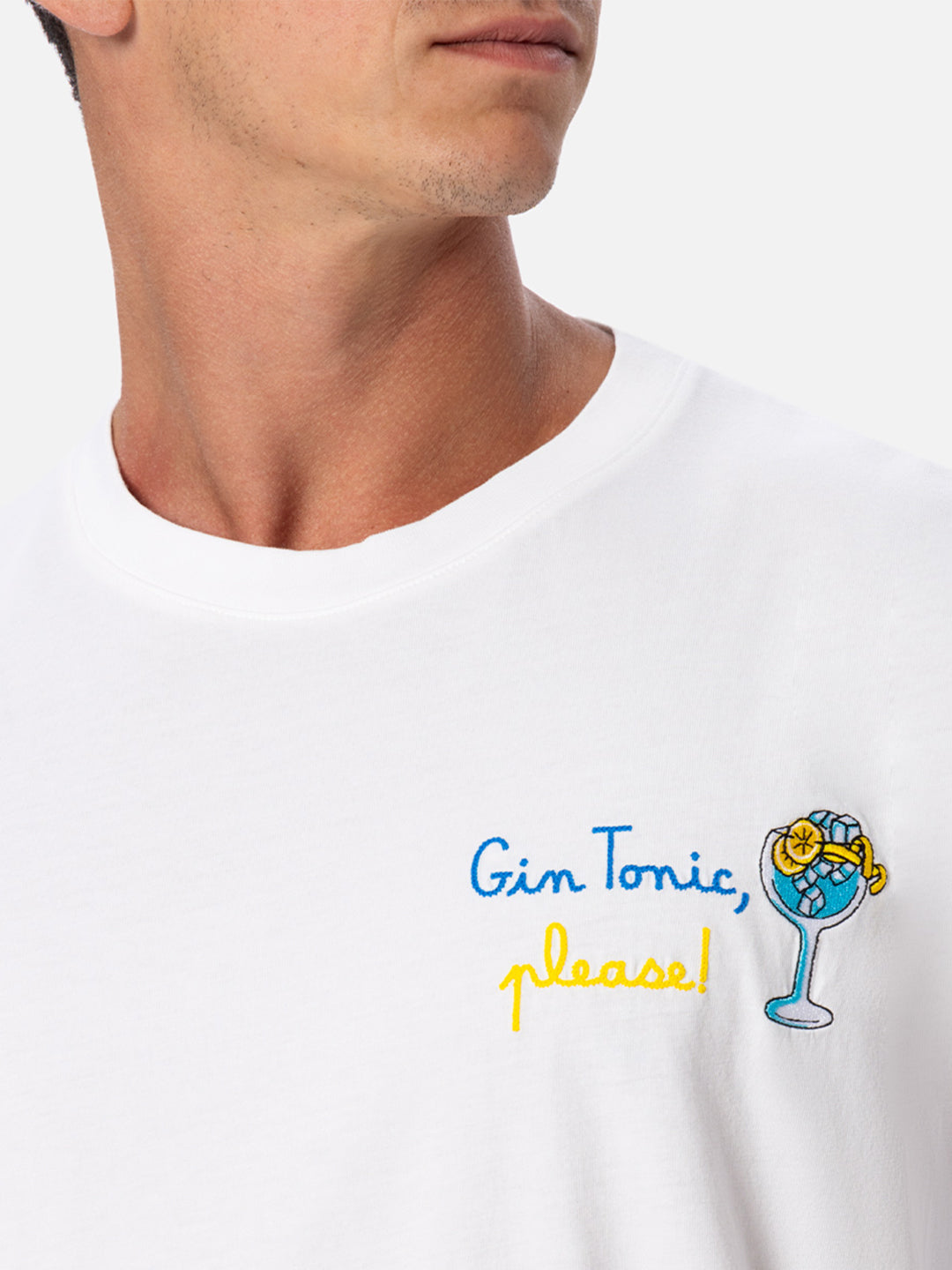 Organic cotton T-shirt with gin tonic, please! embroidery