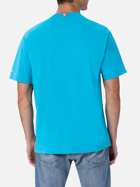 Man cotton t-shirt with Lodola placed print and embroidery | MARCO LODOLA SPECIAL EDITION - MC2 Saint Barth