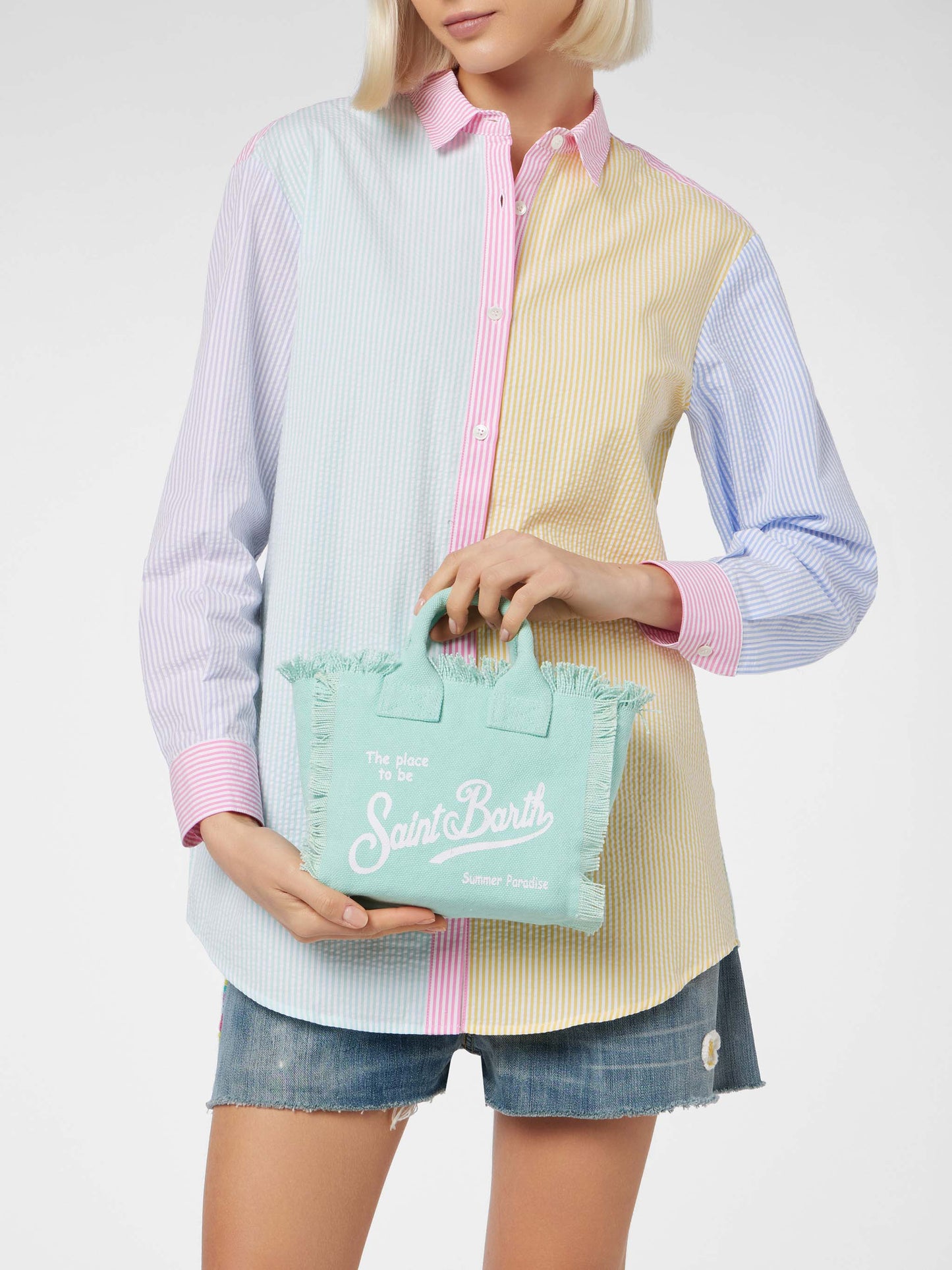 Water green cotton canvas Mini Vanity bag - MC2 Saint Barth