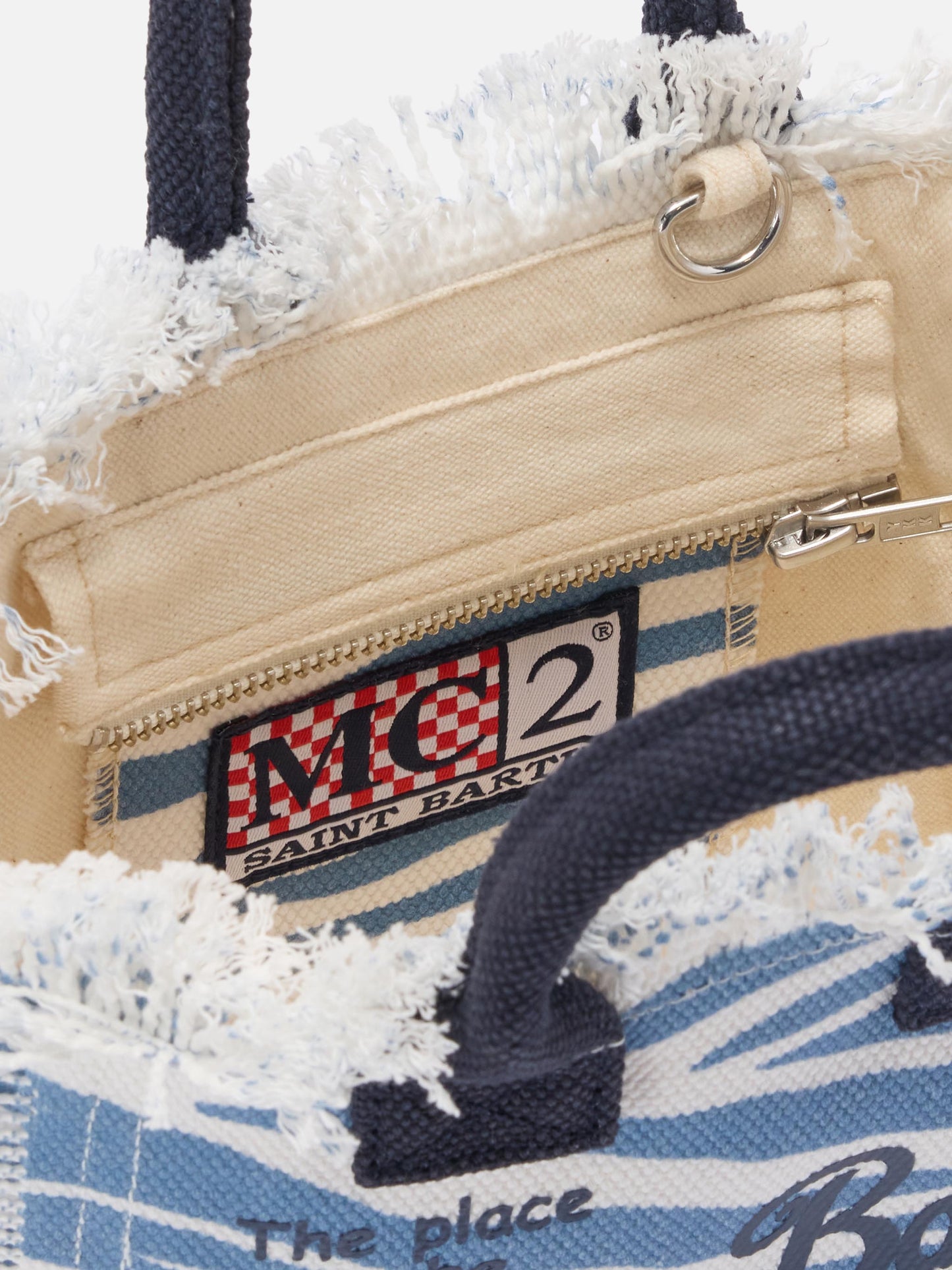 Vanity Mini-Bag aus Canvas mit blauem Zebra-Print