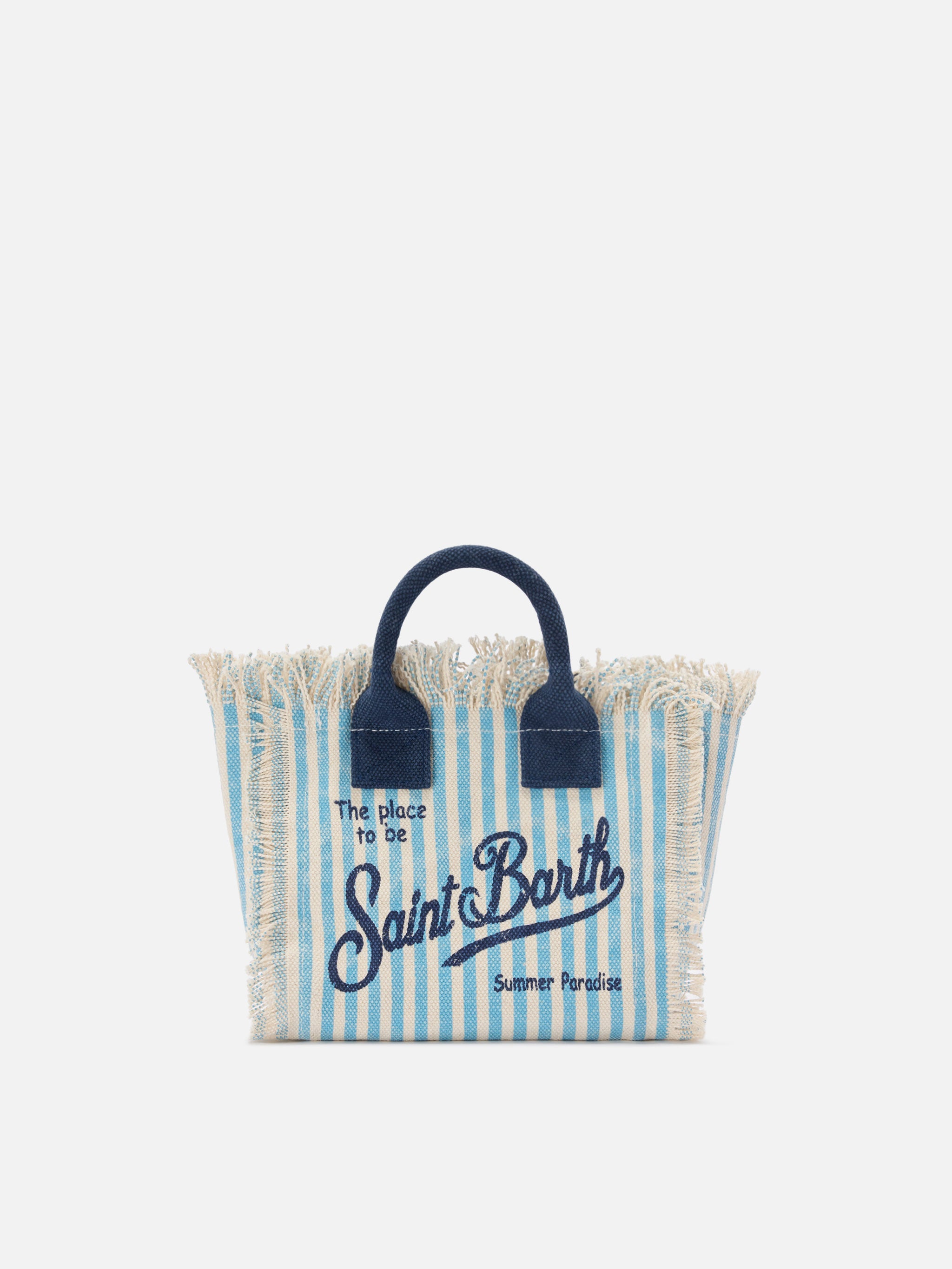 Canvas Vanity mini bag with light blue stripes and contrast