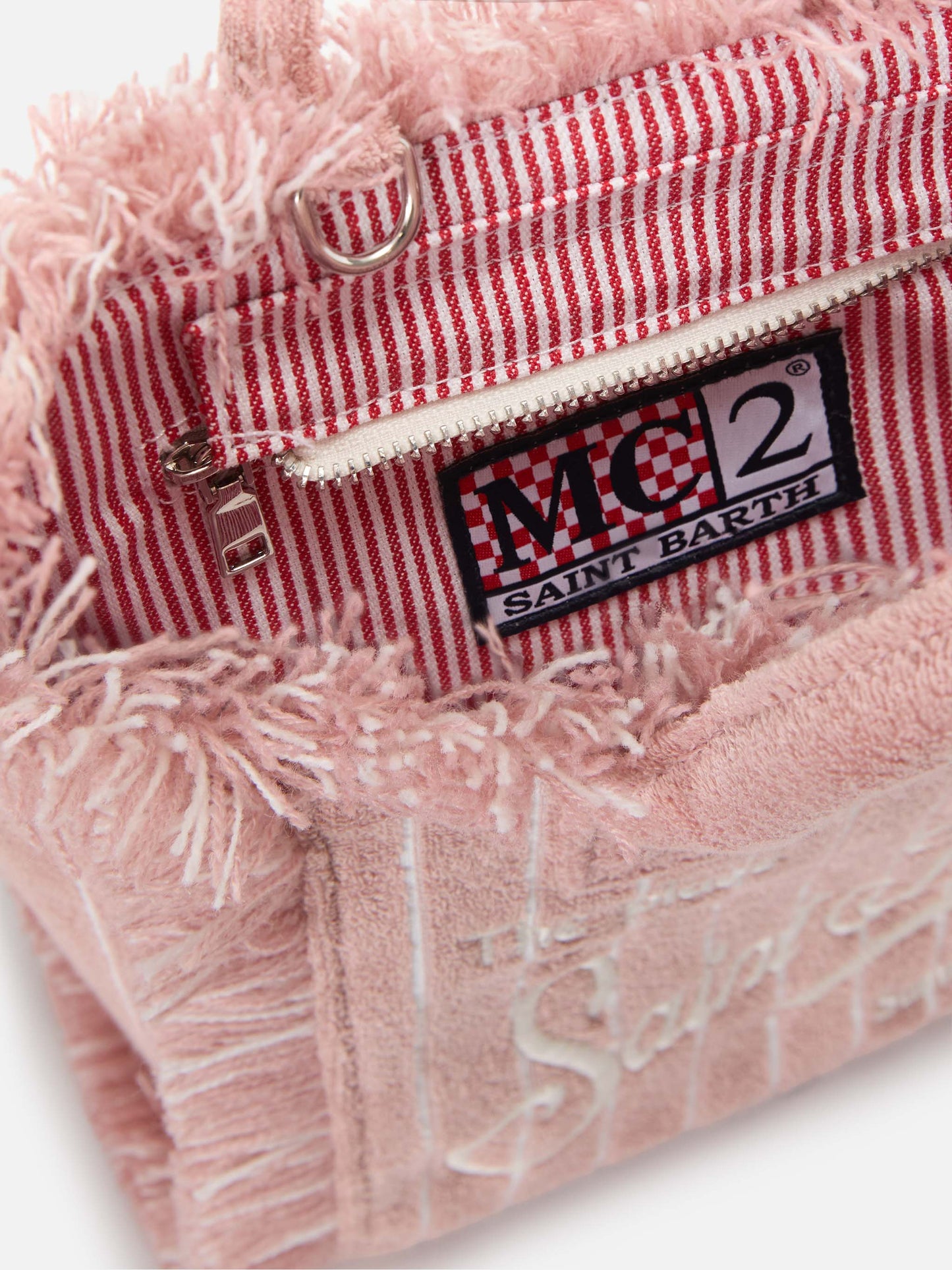 Borsa Vanity mini in tessuto effetto spugna a righe rosa