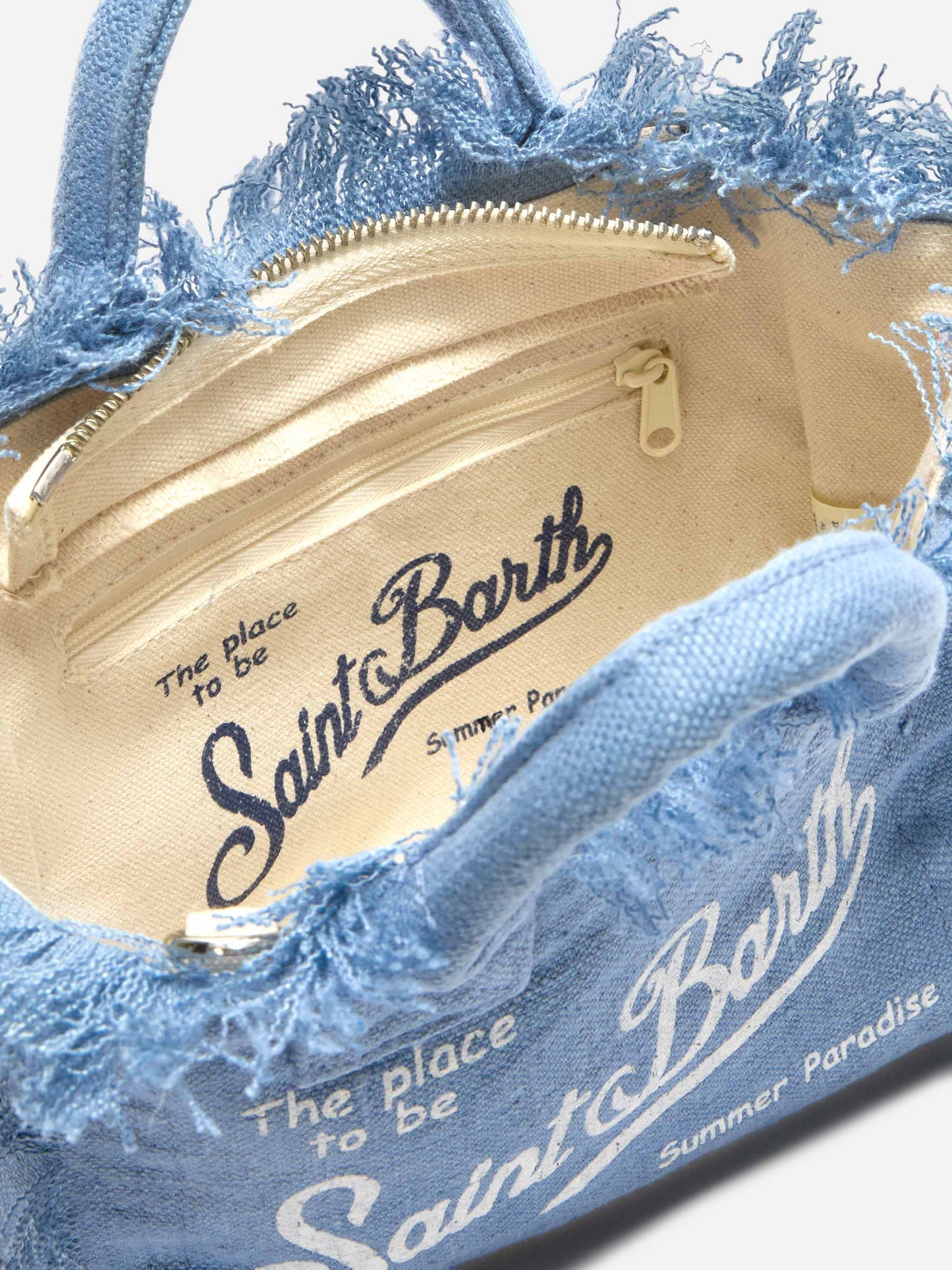 Blue solid color linen Vanity mini bag with removable strap