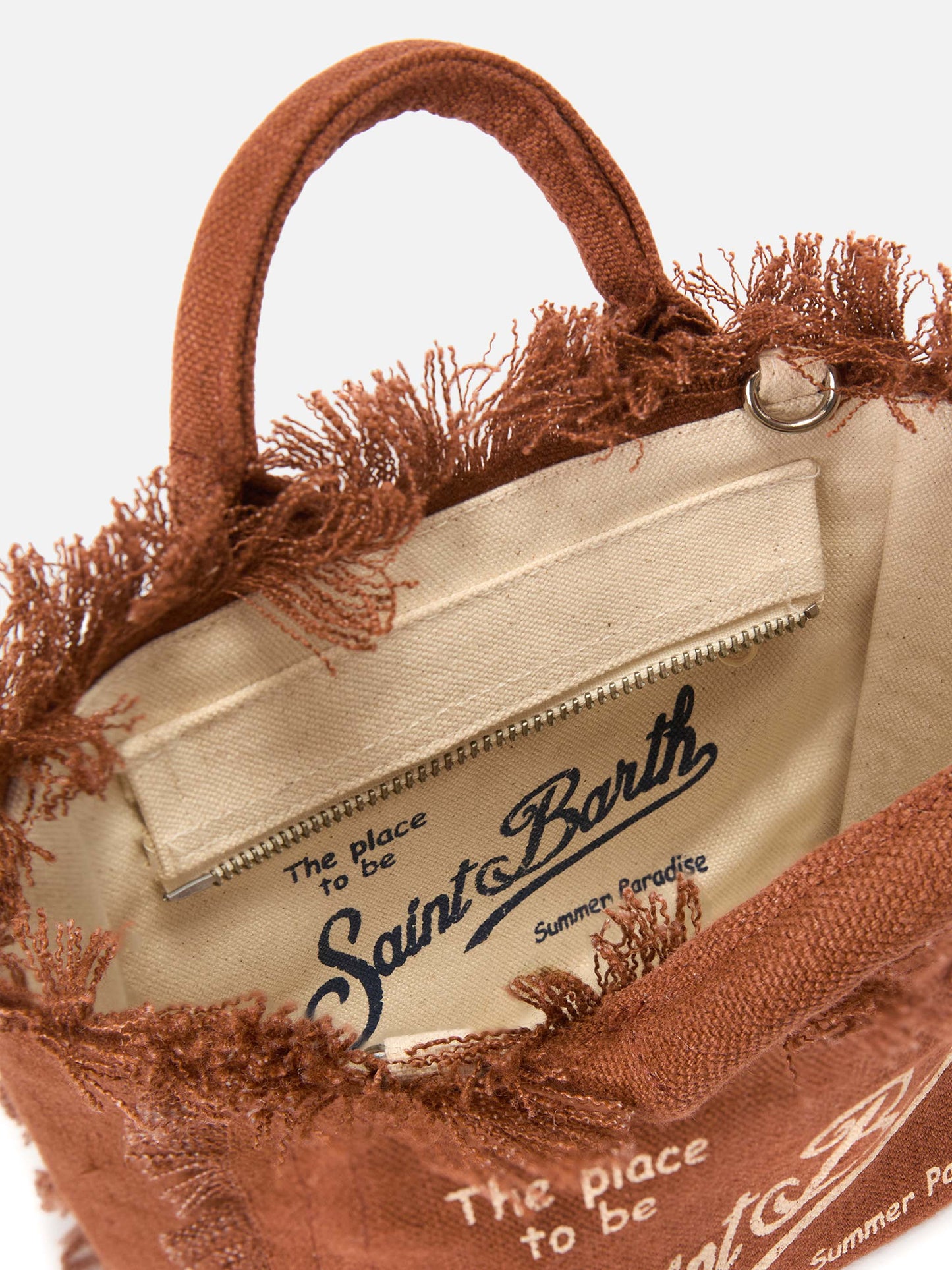 Brown solid color linen Vanity mini bag with removable strap