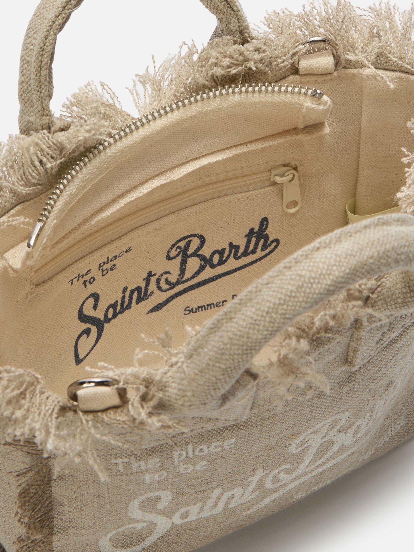 Borsa Vanity mini in lino beige tinta unita con tracolla removibile