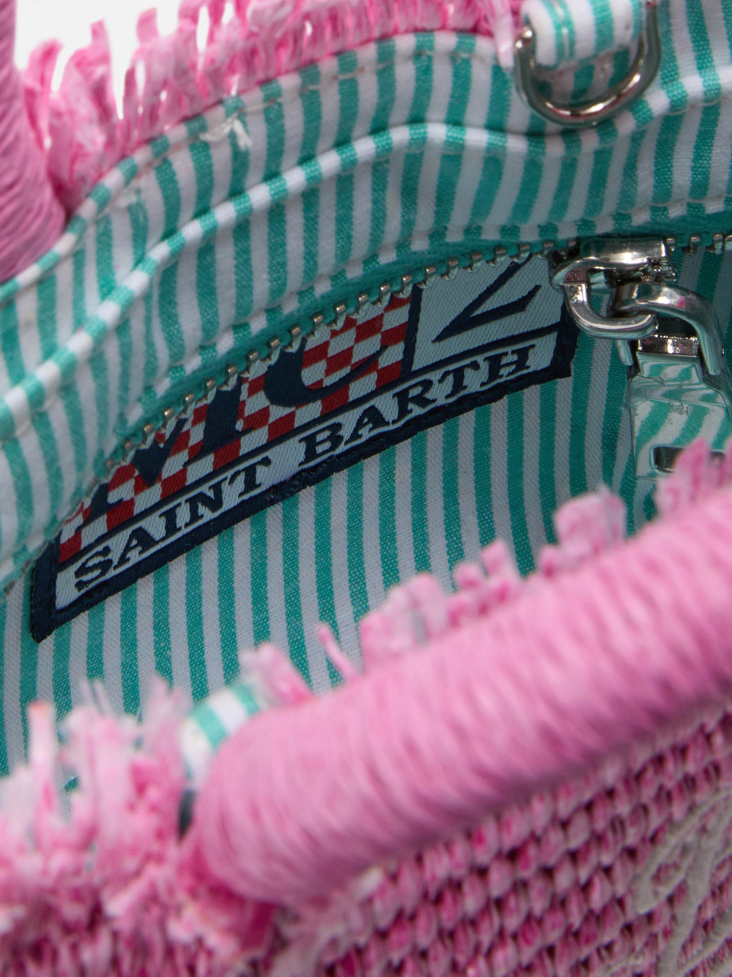 Vanity straw effect micro bag with pink details