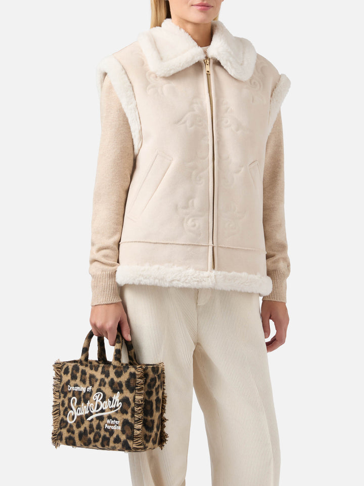 Borsa a mano Vanity Mini Felt in misto lana leopardata