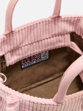 Borsa a mano Vanity Mini Corduroy in velluto a coste e faux suede rosa