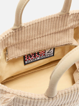 Borsa a mano Vanity Mini Corduroy in velluto a coste e faux suede beige