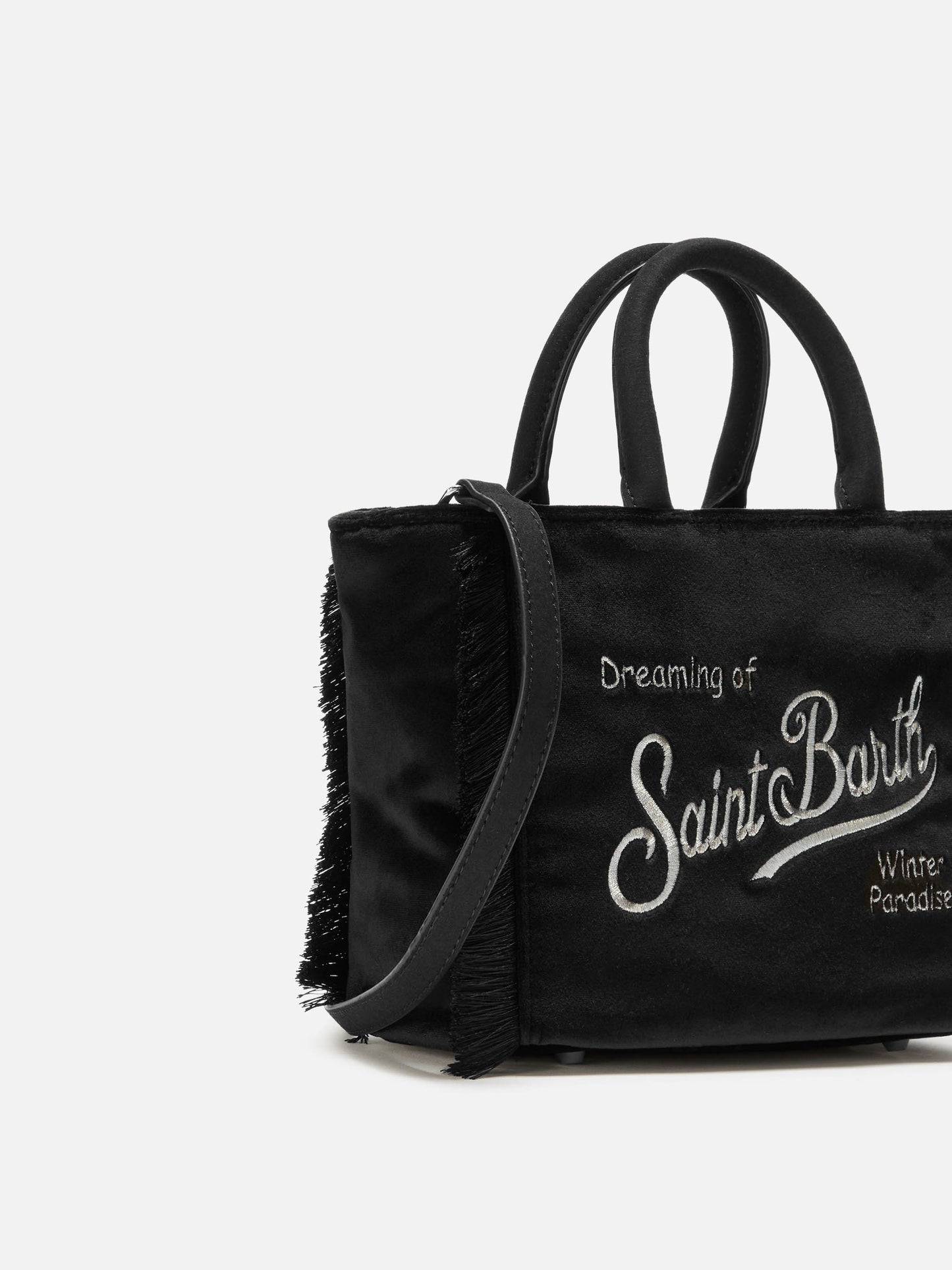 Borsa a mano Vanity Mini Velvet in velluto e faux suede nero