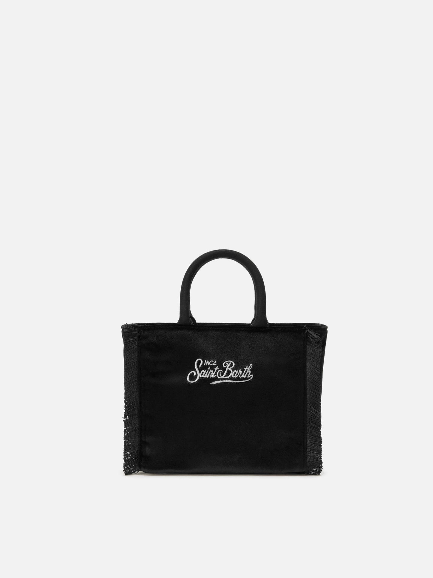 Borsa a mano Vanity Mini Velvet in velluto e faux suede nero
