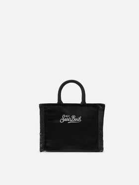 Borsa a mano Vanity Mini Velvet in velluto e faux suede nero