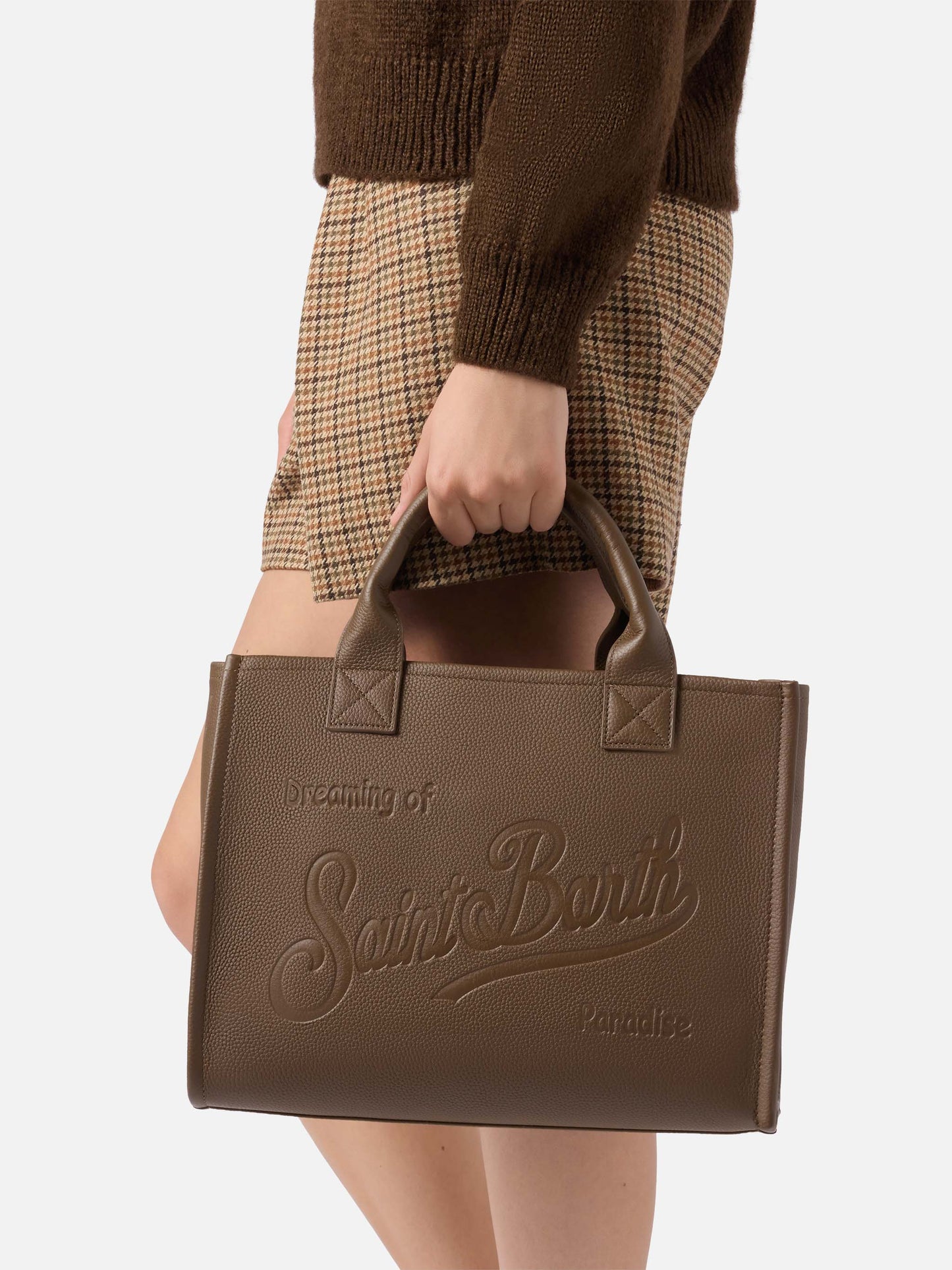 Borsa a spalla Vanity Bag Large in pelle martellata marrone