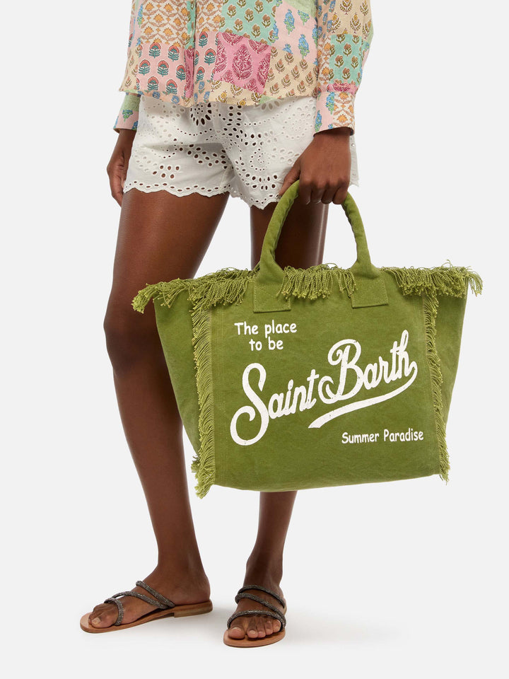 Borsa a spalla Vanity in canvas di cotone verde militare