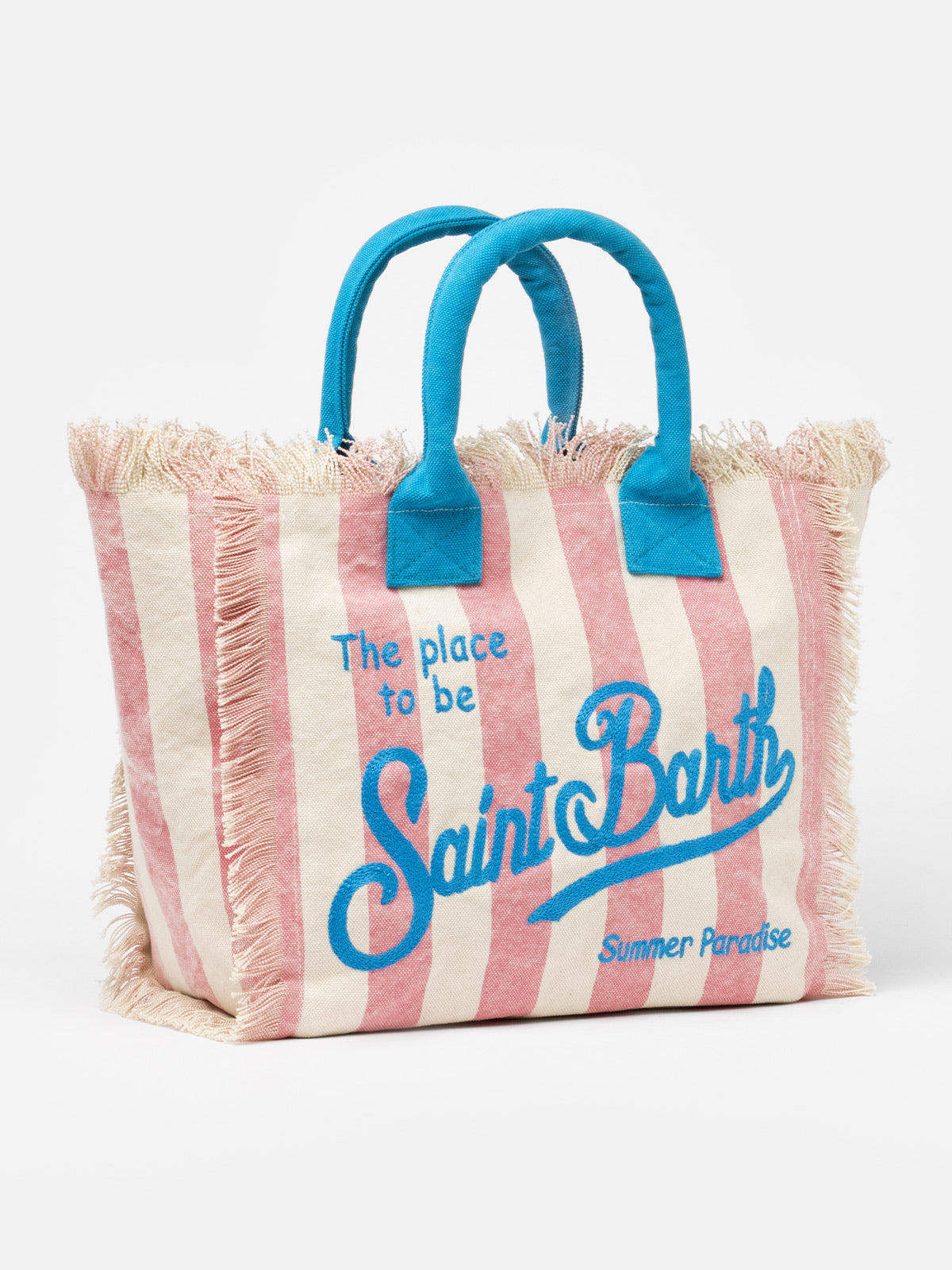 Borsa tote Vanity in tela di cotone a righe rosa