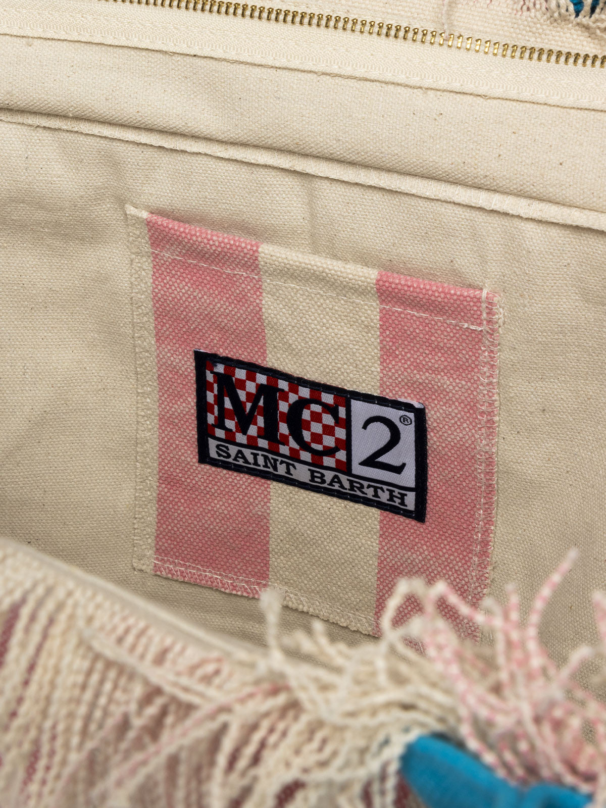 Borsa tote Vanity in tela di cotone a righe rosa