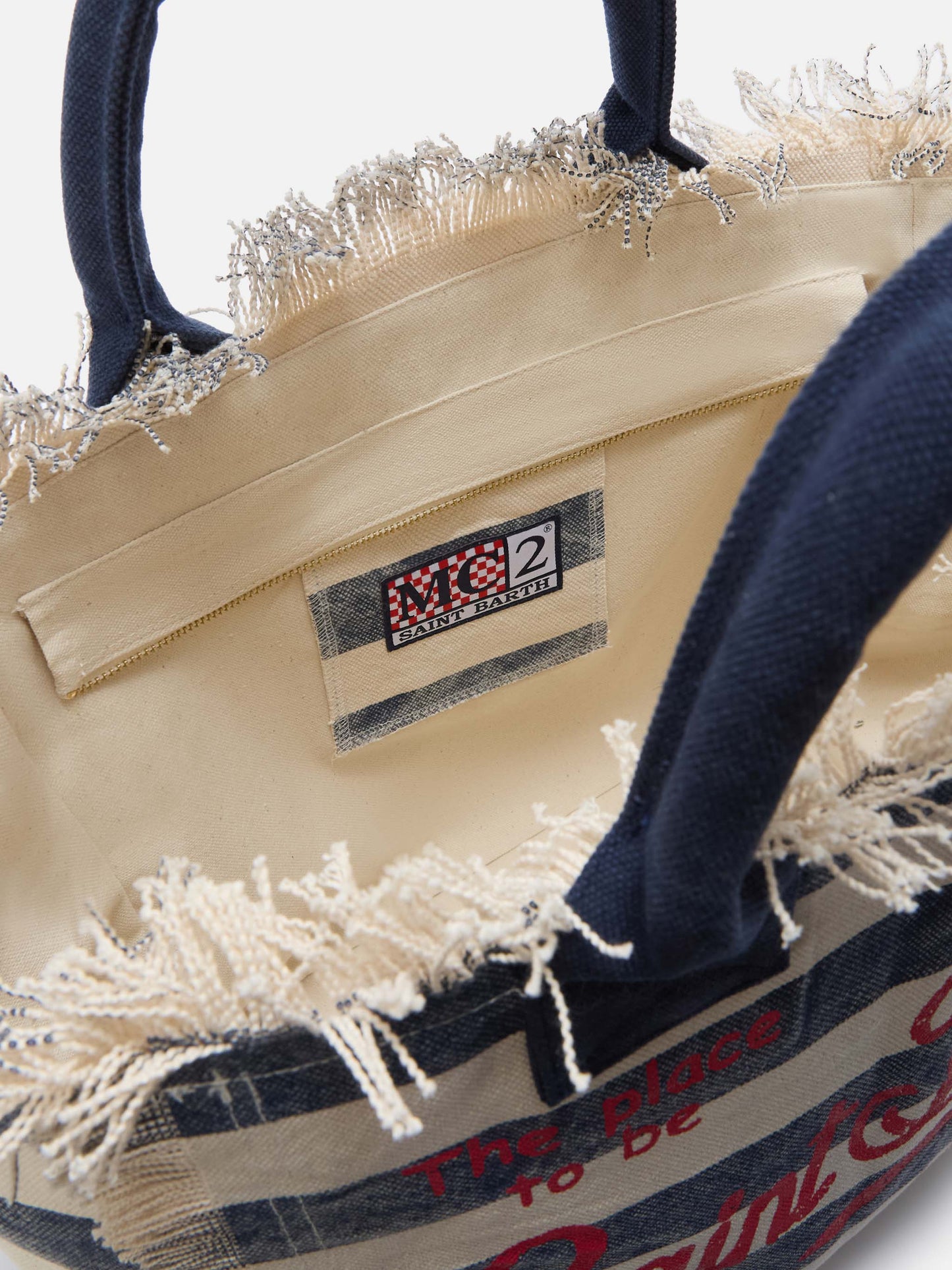 Blue canvas Vanity regular bag with horizontal stripes