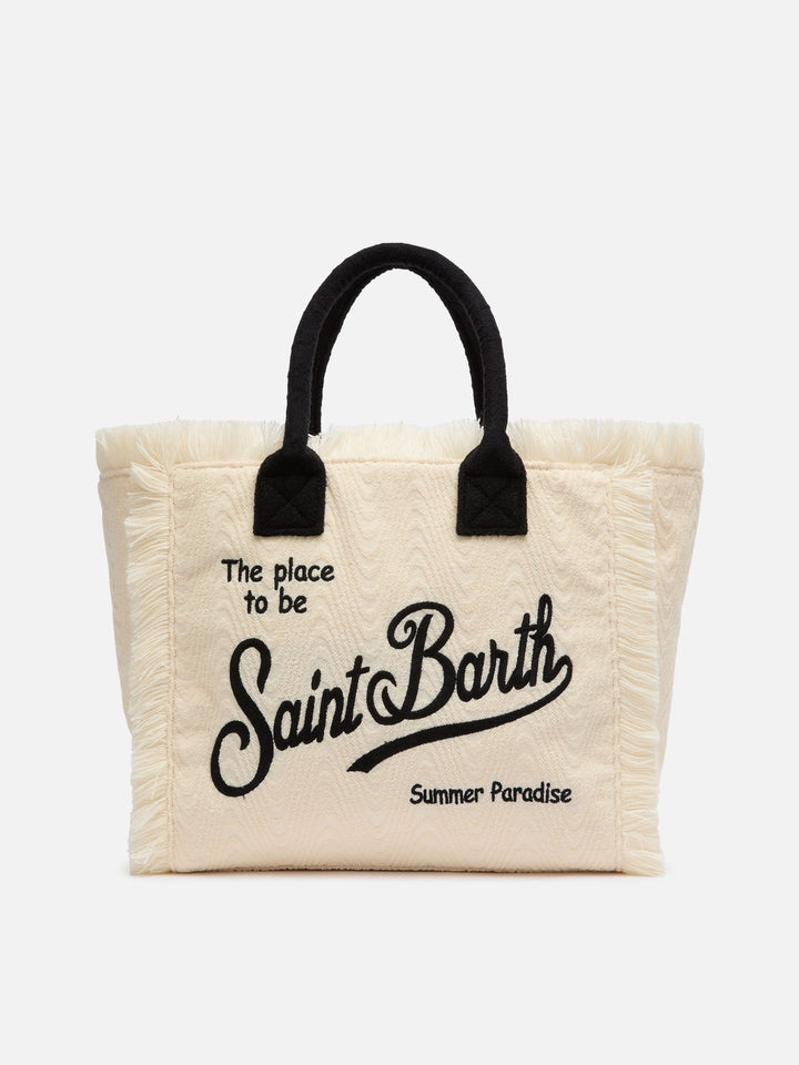 Off-white terry embossed Vanity Sponge tote bag with black details