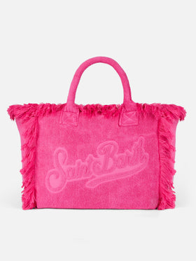 Einkaufstasche Vanity Terry in Fuchsie mit geprägtem Logo