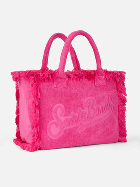 Einkaufstasche Vanity Terry in Fuchsie mit geprägtem Logo