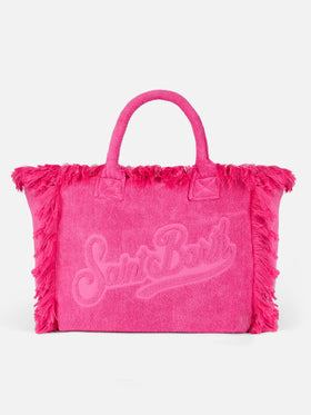 Einkaufstasche Vanity Terry in Fuchsie mit geprägtem Logo