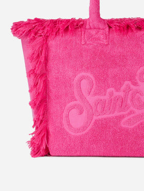 Einkaufstasche Vanity Terry in Fuchsie mit geprägtem Logo