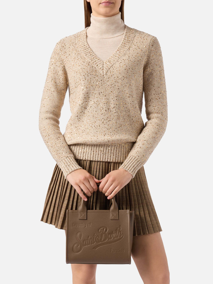 Borsa a spalla Vanity Bag Midi in pelle martellata marrone