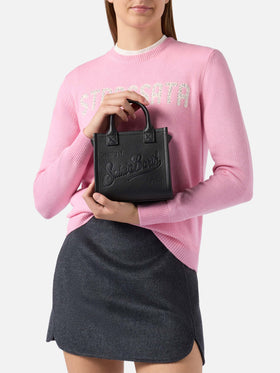 Borsa a spalla Vanity Bag Mini in pelle martellata nera