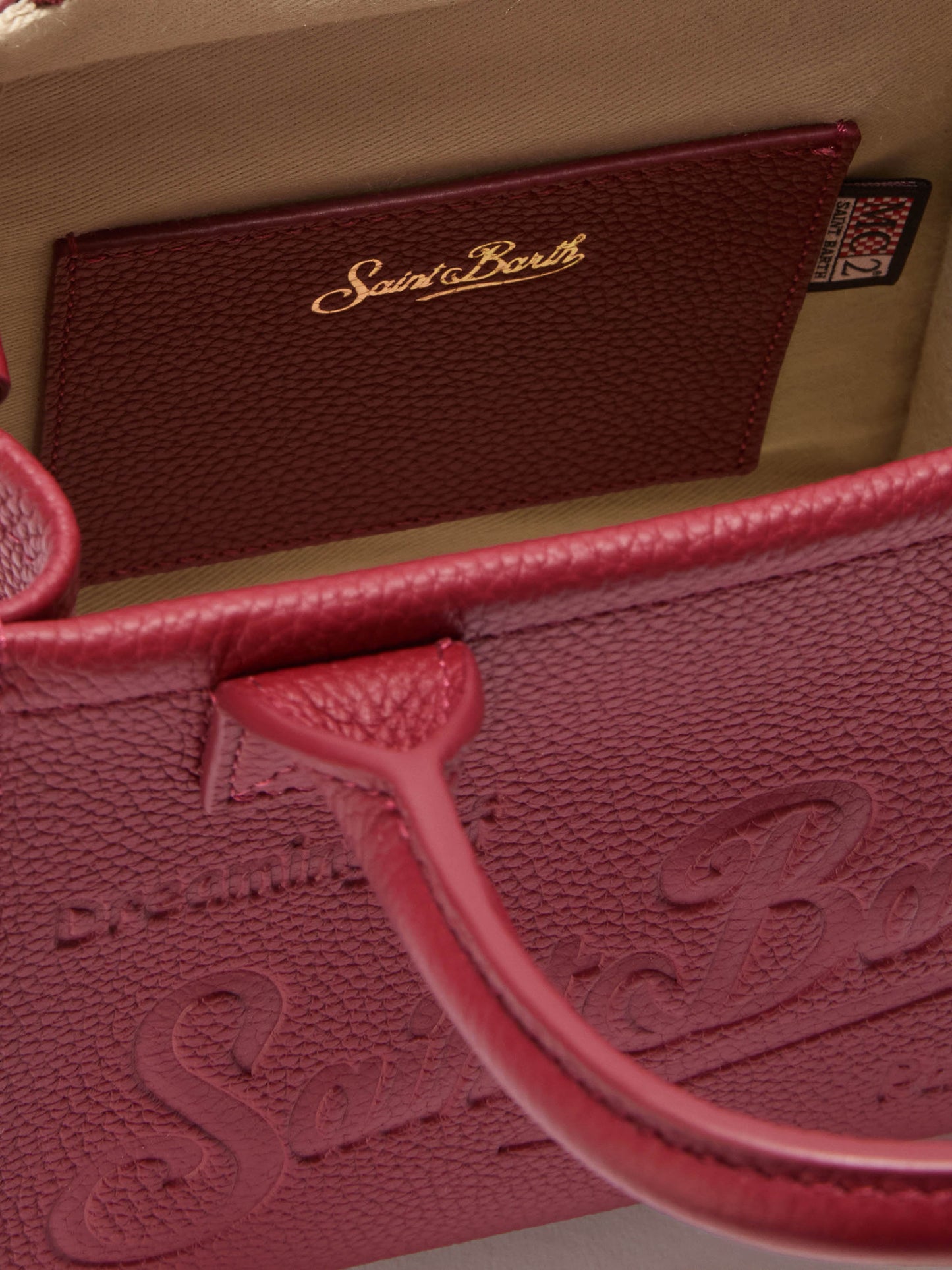 Borsa a spalla Vanity Bag Mini in pelle martellata bordeaux