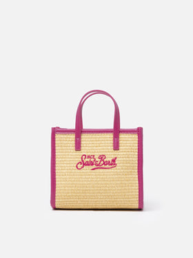 Beigefarbene Mini-Vivian-Strohhandtasche