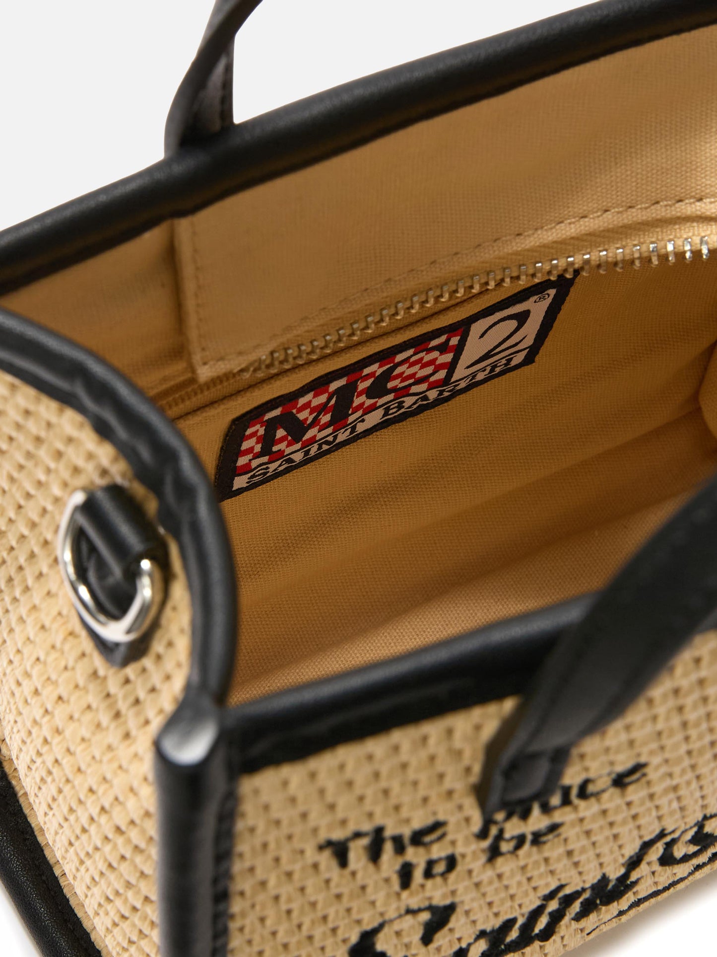 Borsa Vivian mini in tessuto effetto paglia con logo nero ricamato
