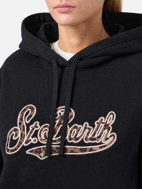 Virginia cotton hoodie in black with animal-print St. Barth embroidery