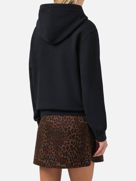 Virginia cotton hoodie in black with animal-print St. Barth embroidery