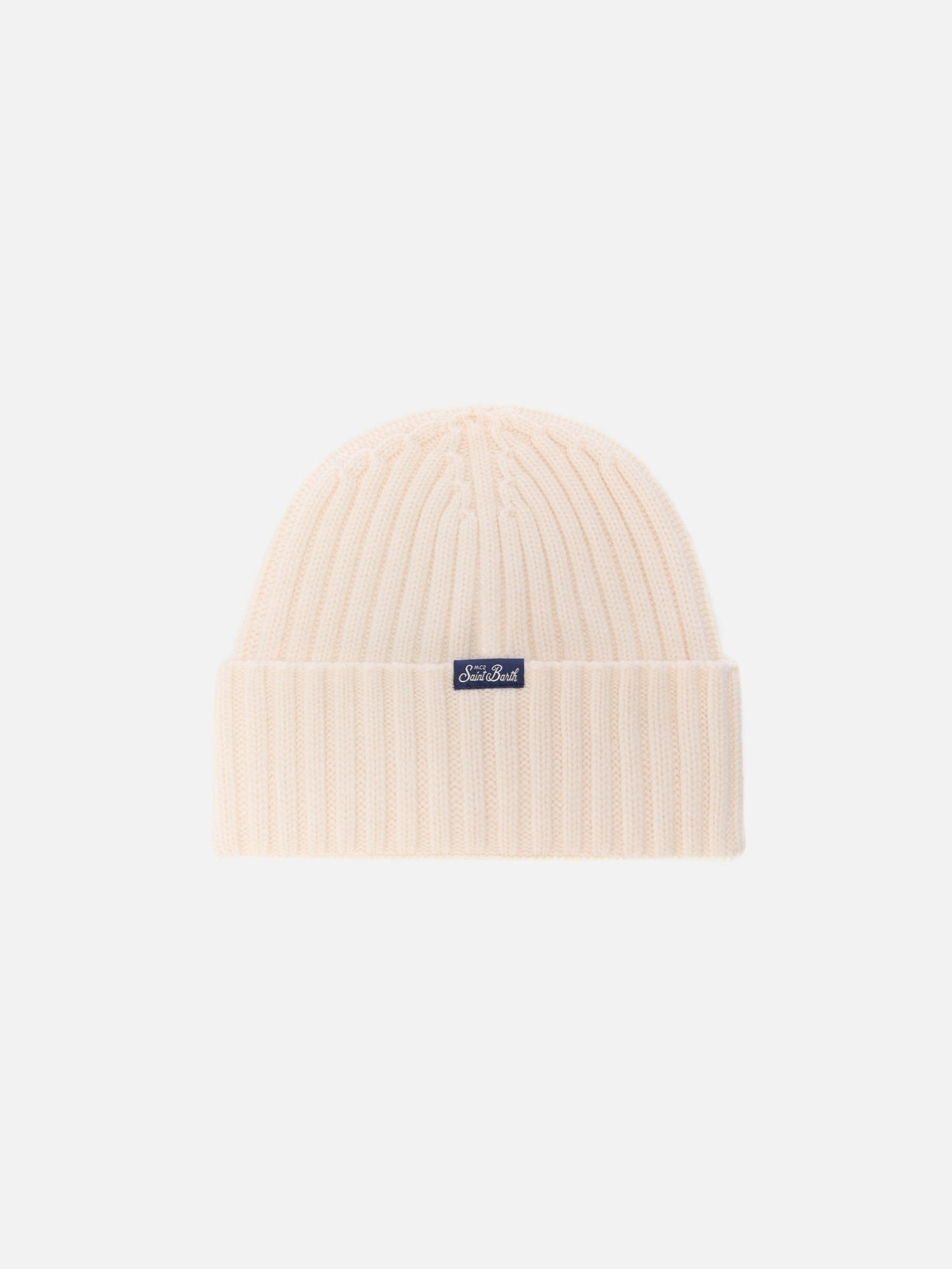 Wengen beanie in cashmere blend in white with Courma embroidery
