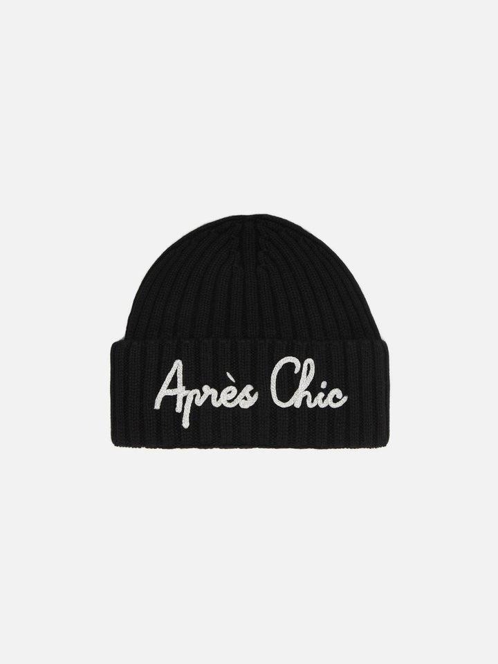 Berretto Wengen in misto cashmere nero con ricamo lurex Apres Chic