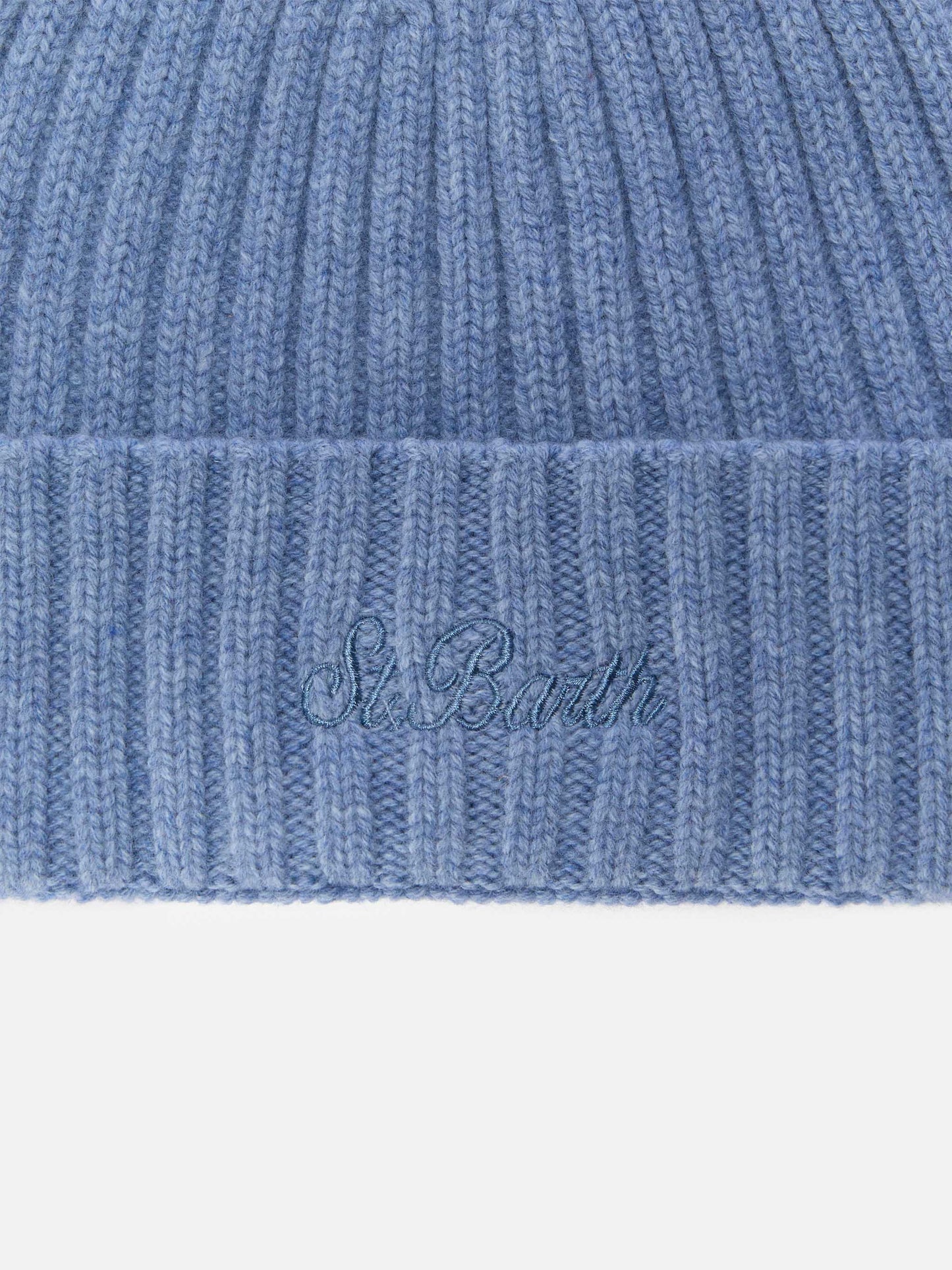 Wengen beanie in powder blue with St. Barth embroidery on the turn-up