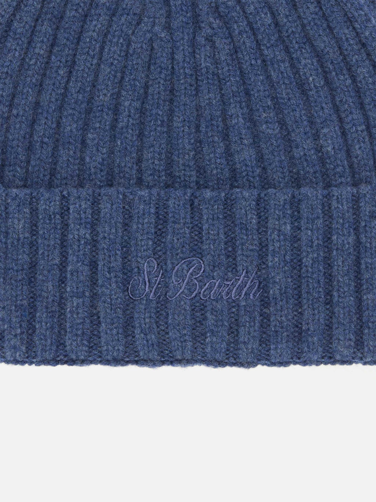 Wengen beanie in denim blue with St. Barth embroidery on the turn-up