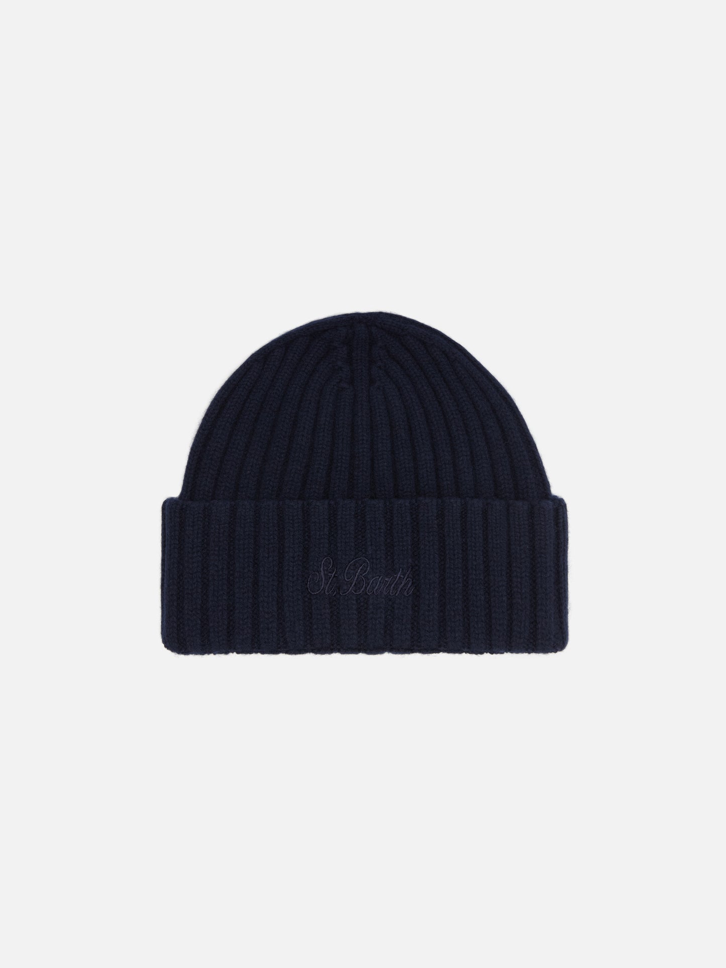 Wengen beanie in navy blue with St. Barth embroidery on the turn-up