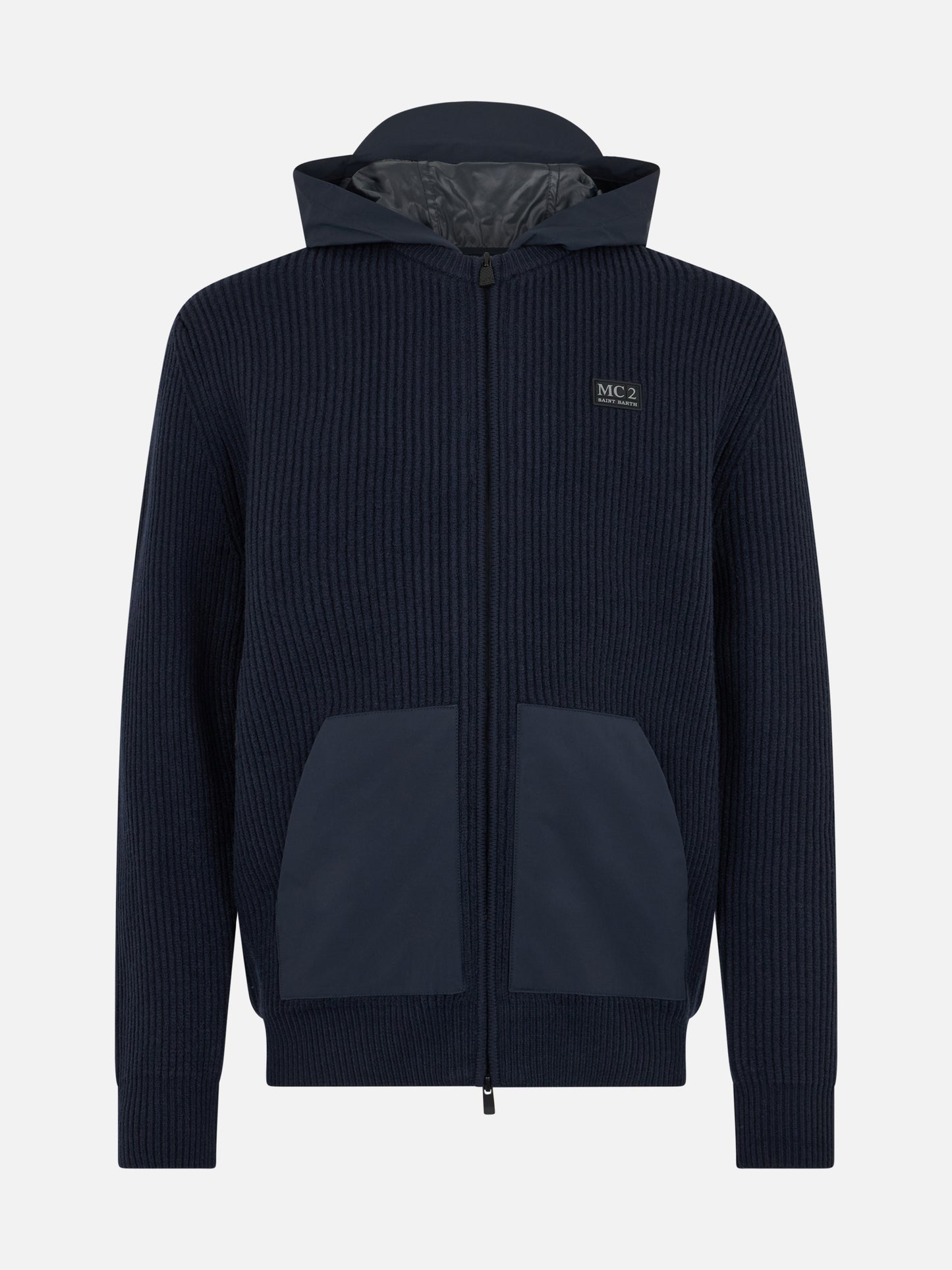 Man full zip sweater Wiberg with technic fabric hoodie and pockets - MC2 Saint Barth