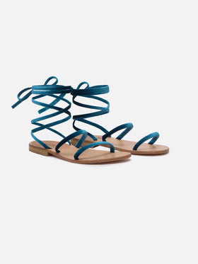 Turquoise velvet Wrap flat Sandals