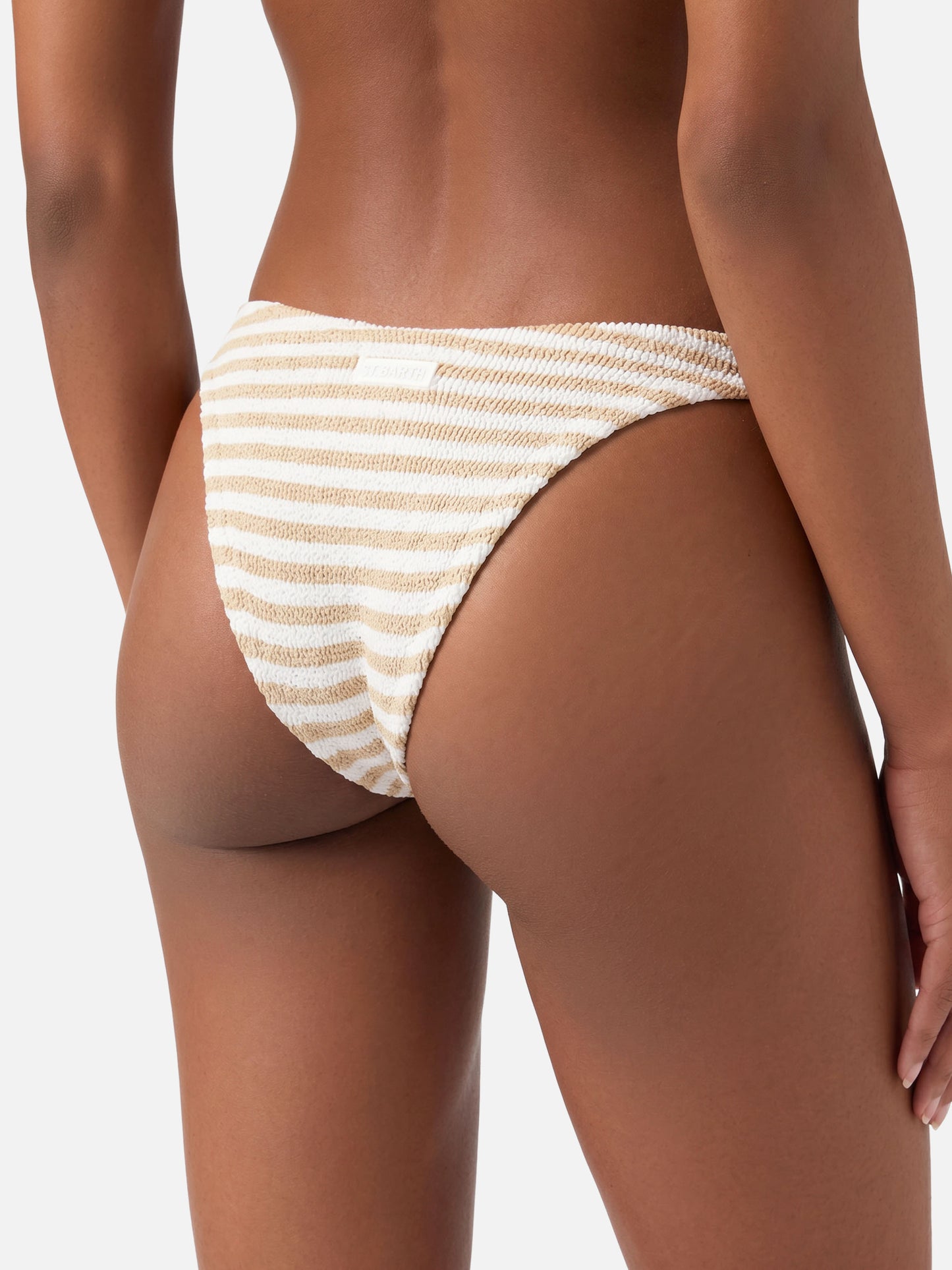 Naomi crinkle cheeky swim briefs with striped print - Yulia crinkle bandeau top with striped print
