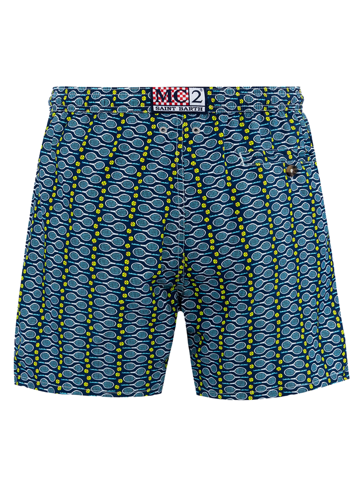 Man lightweight fabric swim-shorts Lighting Micro Fantasy with tennis print - MC2 Saint Barth
