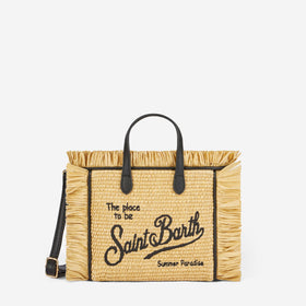 Mini borsa Vanity in paglia con ricamo